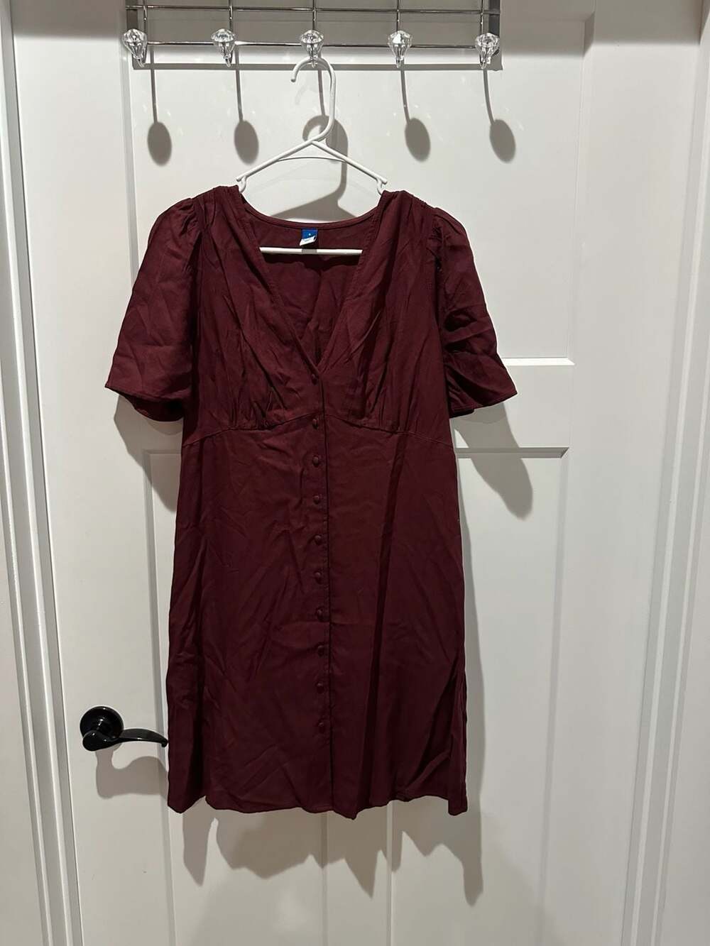 Old Navy Button-Front V-Neck Short-Sleeve Mini Dress Burgundy Size S NWT